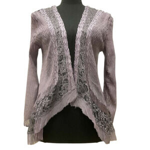 Stunning Komarov blazer M Periwinkle Crinkle Pleat Lace Layered Art-to-Wear
